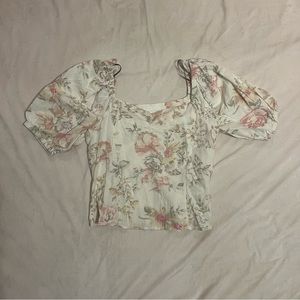 Linen blend milk maid puff sleeve blouse